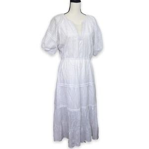 Betsey Johnson Tiered Maxi Dress Sz M NWT White Multicolor Speckled Puff Sleeves